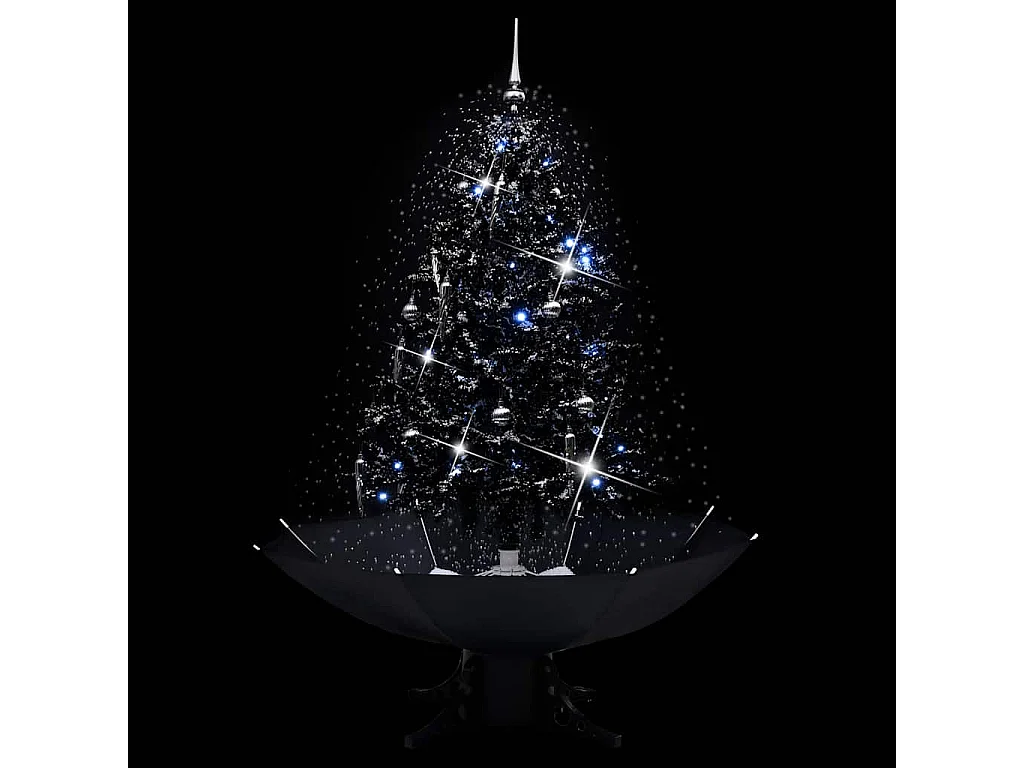 Albero di Natale innevato con base a ombrellone nero 140 cm PVC