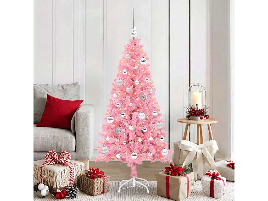 Weihnachtsbaum mit 150 LEDs mit Ständer Pink 150 cm PVC