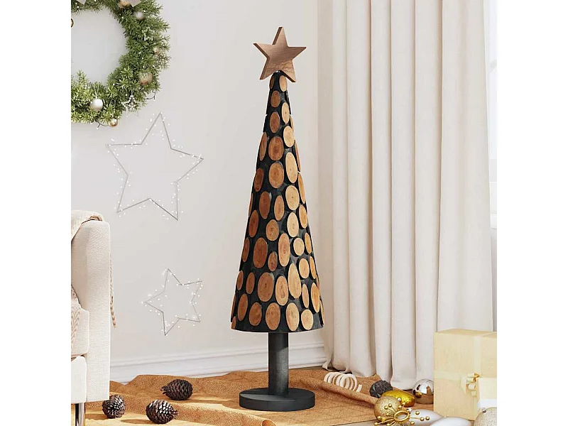 Sapin de Noël avec support Marron 120 cm Bois de teck solide