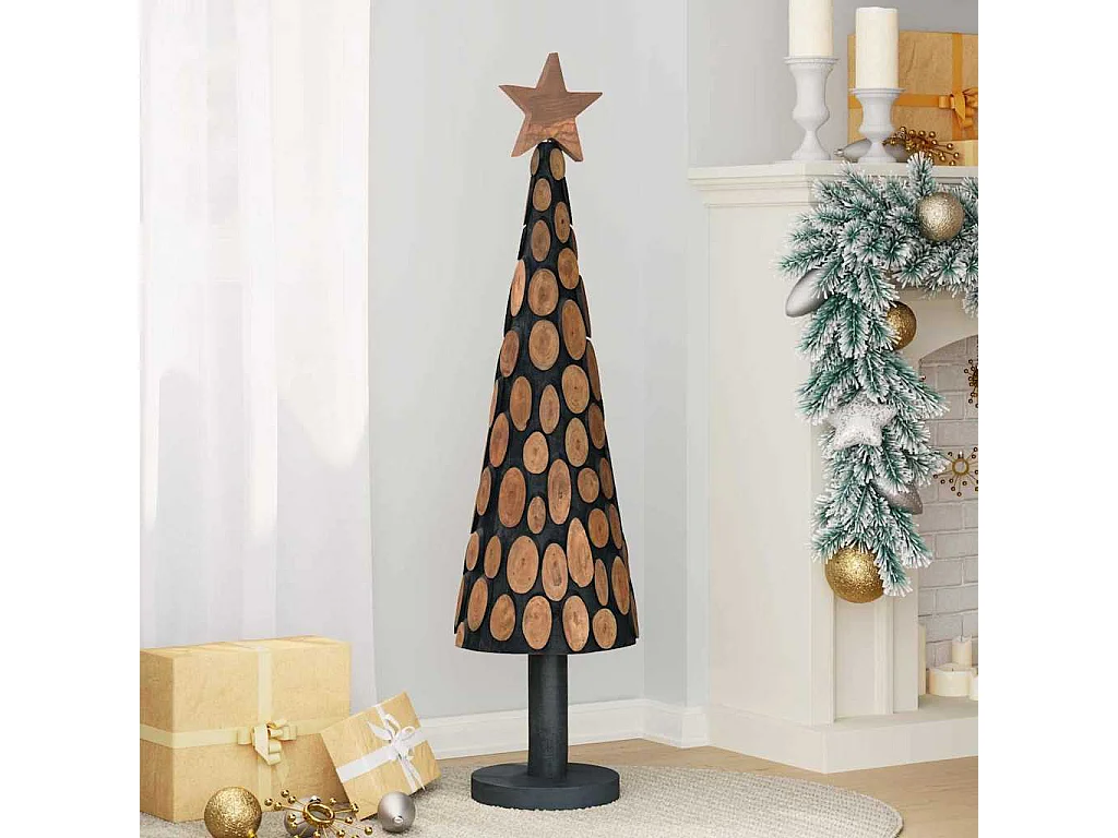 Albero di Natale con supporto marrone 120 cm in legno massello di teak
