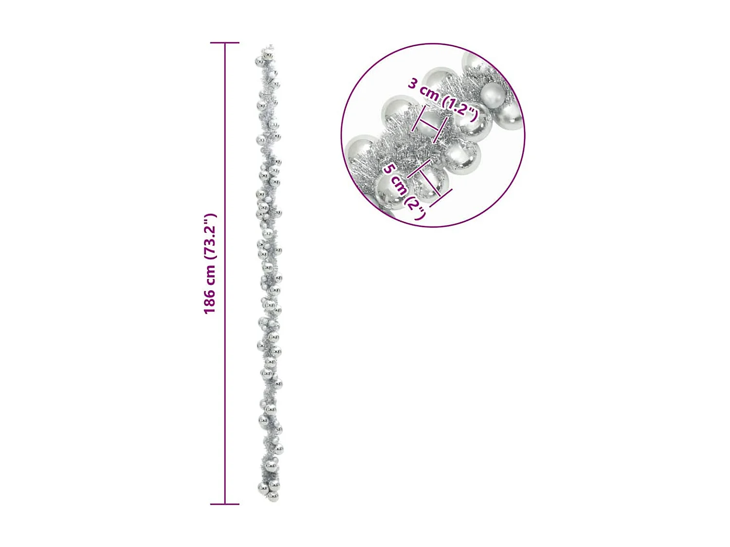 Guirlande de Boules de Noël Argent 186 cm Polystyrène