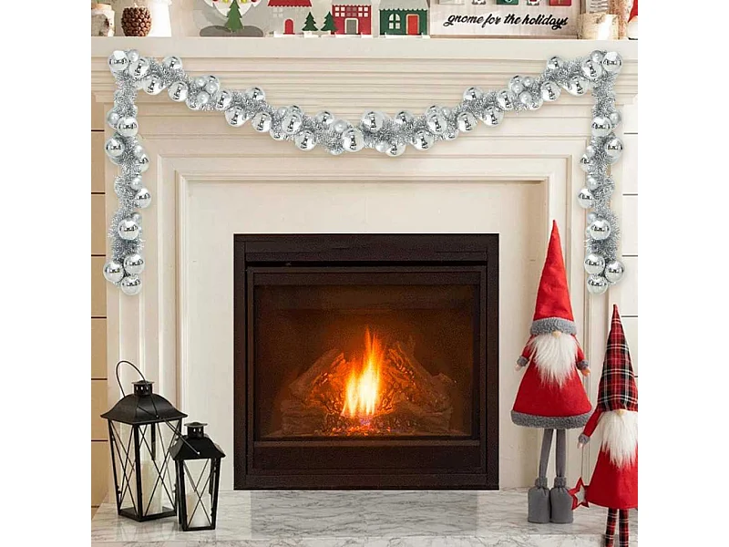 Zilveren kerstbal slinger 186 cm polystyreen