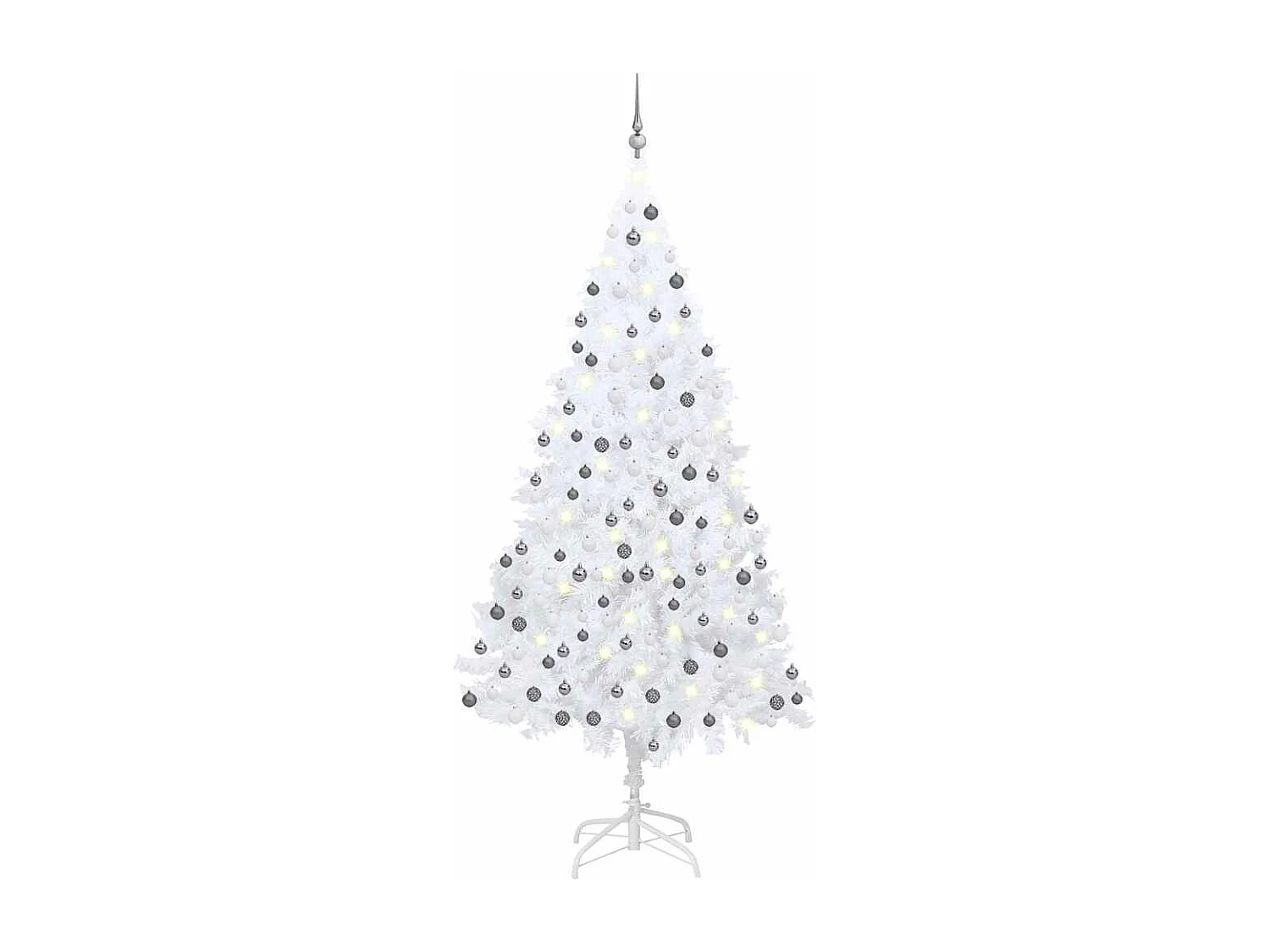 Albero di Natale artificiale preilluminato con palline bianche 210 cm PVC