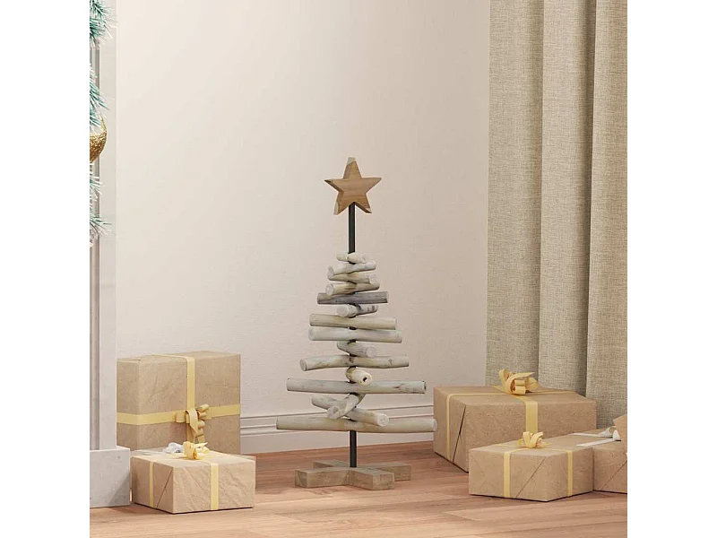 Sapin de Noël avec support Marron 60 cm Bois de teck solide