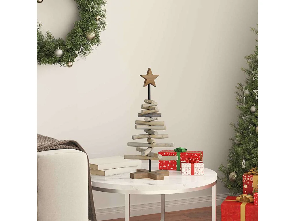 Sapin de Noël avec support Marron 60 cm Bois de teck solide