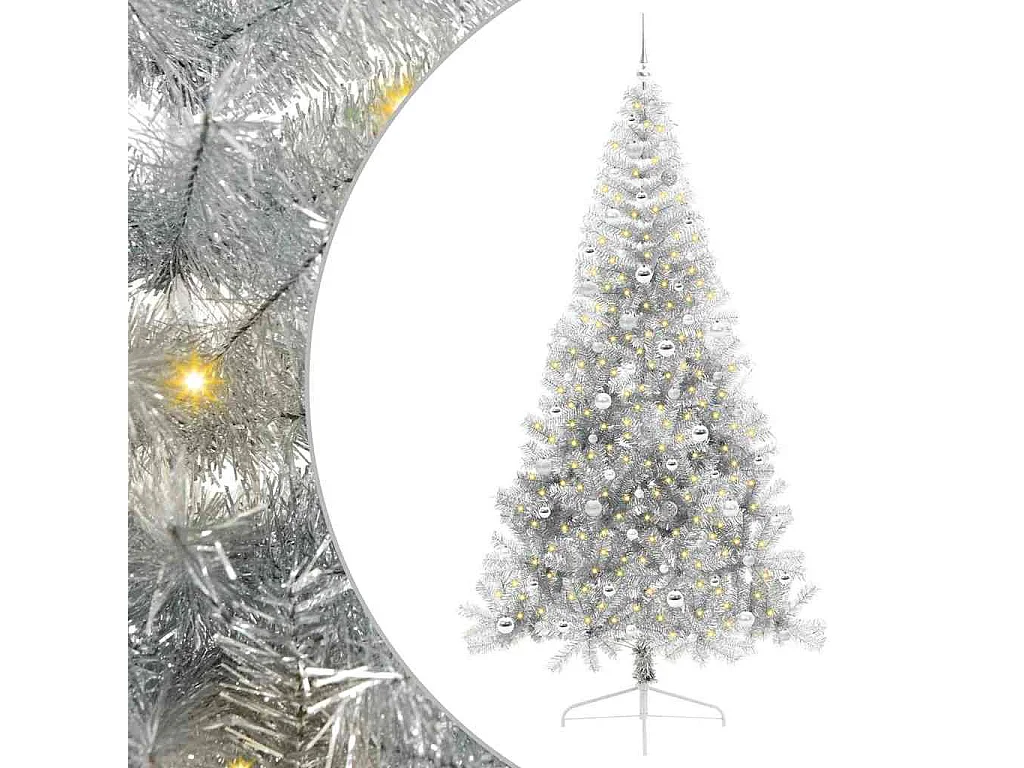 Albero di Natale artificiale preilluminato argento 240 cm PET