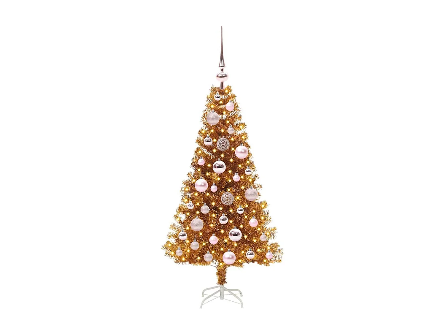 Sapin de Noël avec 150 LED avec support Doré 120 cm PET