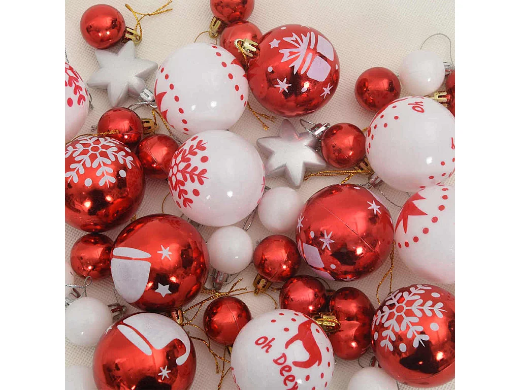Ensemble de Boules de Noël 40 pcs Rouge et Blanc