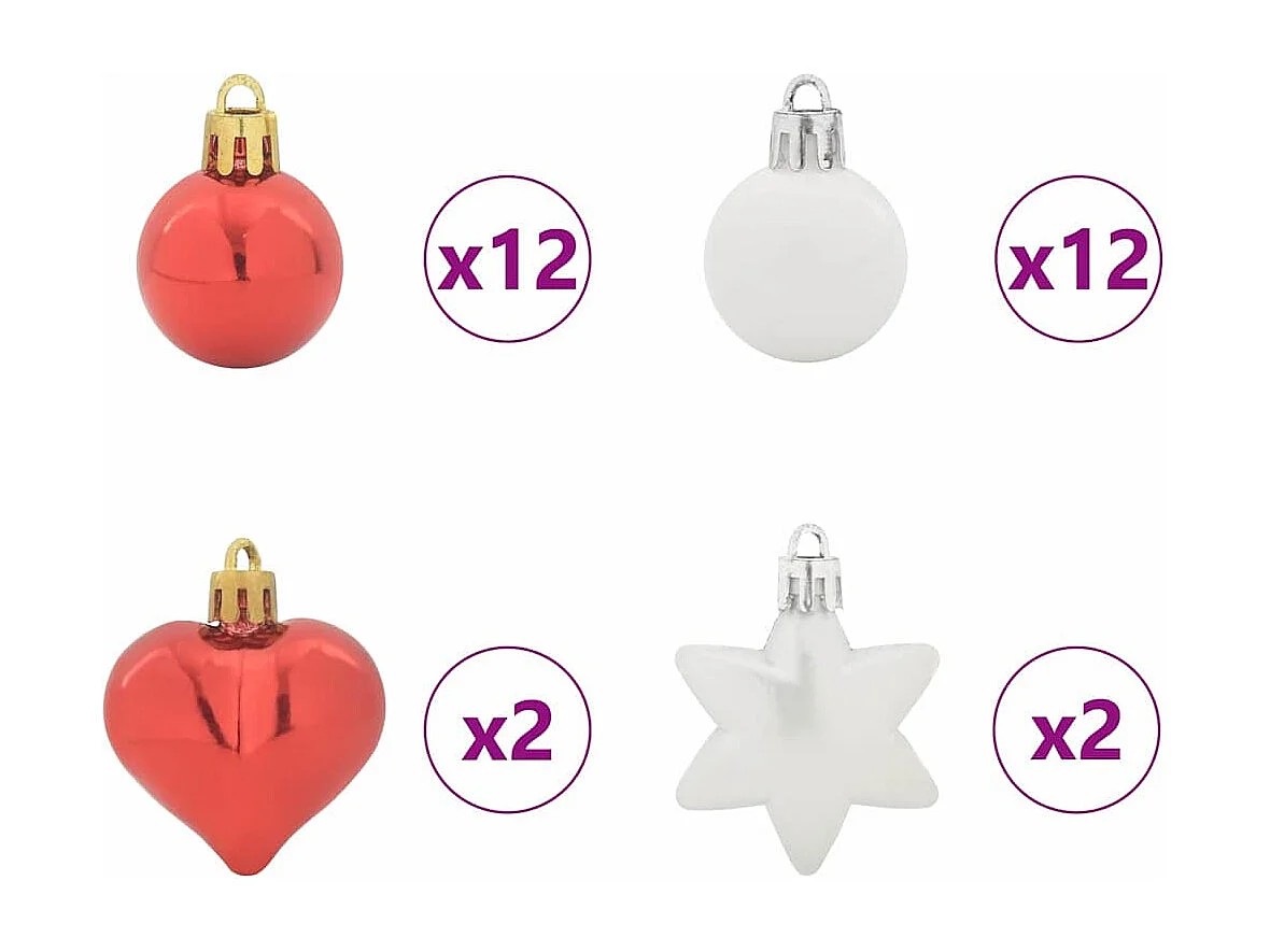 Ensemble de Boules de Noël 40 pcs Rouge et Blanc
