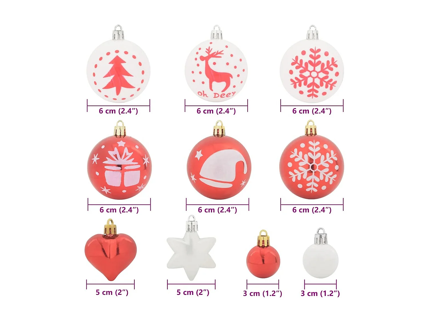 Ensemble de Boules de Noël 40 pcs Rouge et Blanc