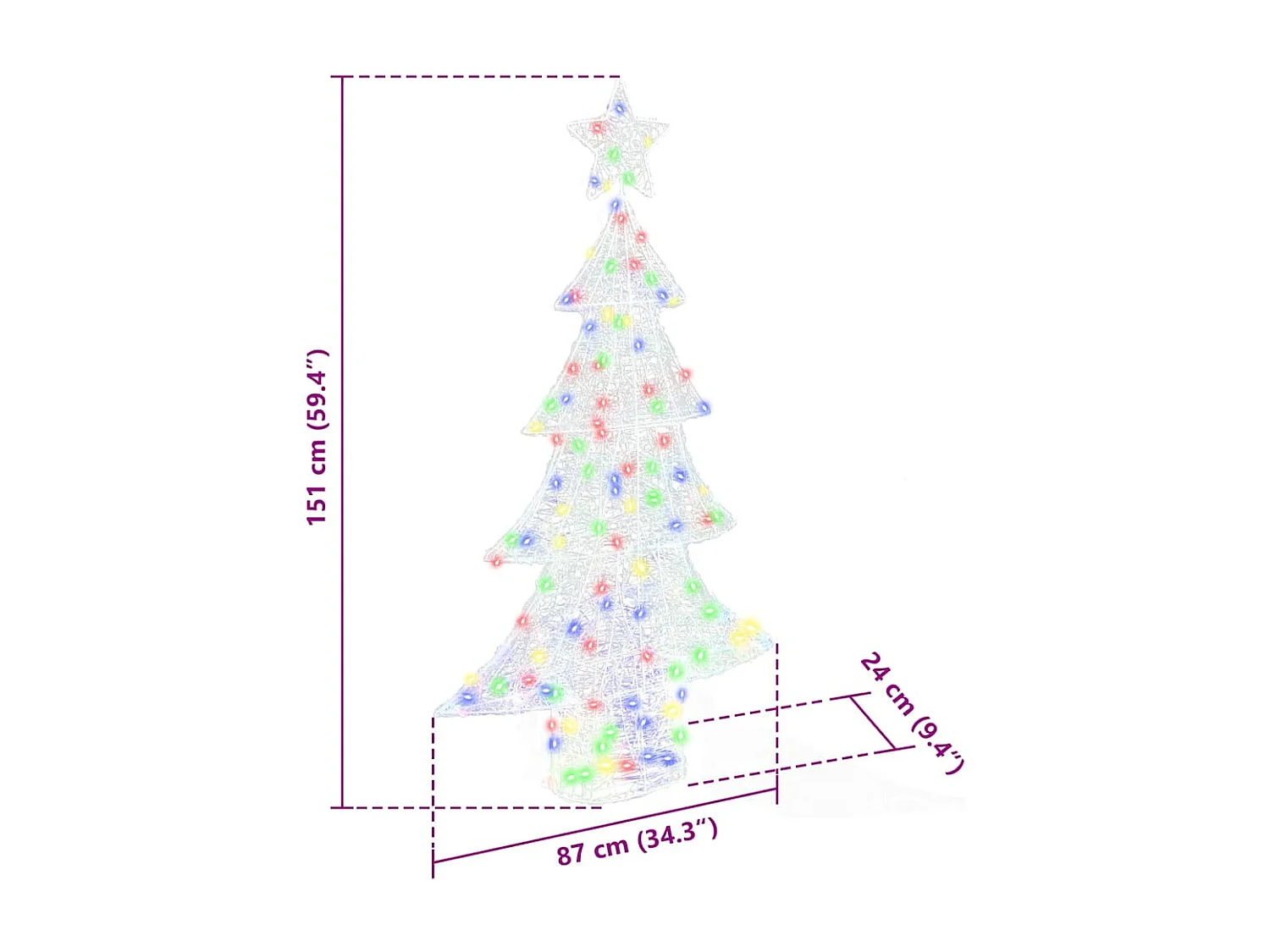 Sapin de Noël avec 160 LED Multicolore 150 cm Acrylique