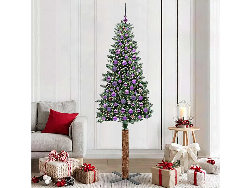 Sapin de Noël mince avec 300 LED Vert et blanc 210 cm