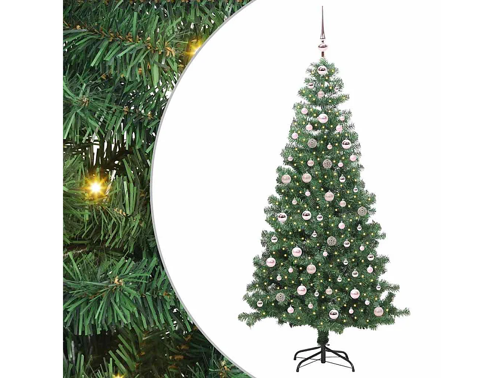 Sapin de Noël avec 300 LED avec support Vert 240 cm PVC