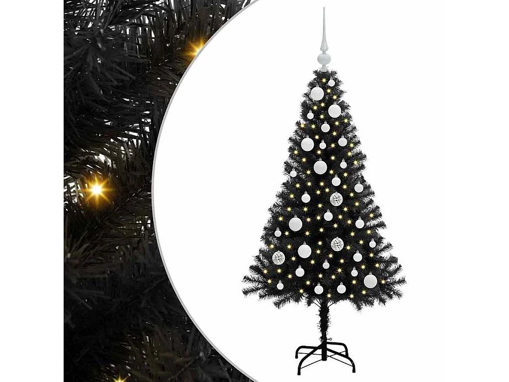 Weihnachtsbaum mit 150 LEDs mit Ständer Schwarz 120 cm PVC
