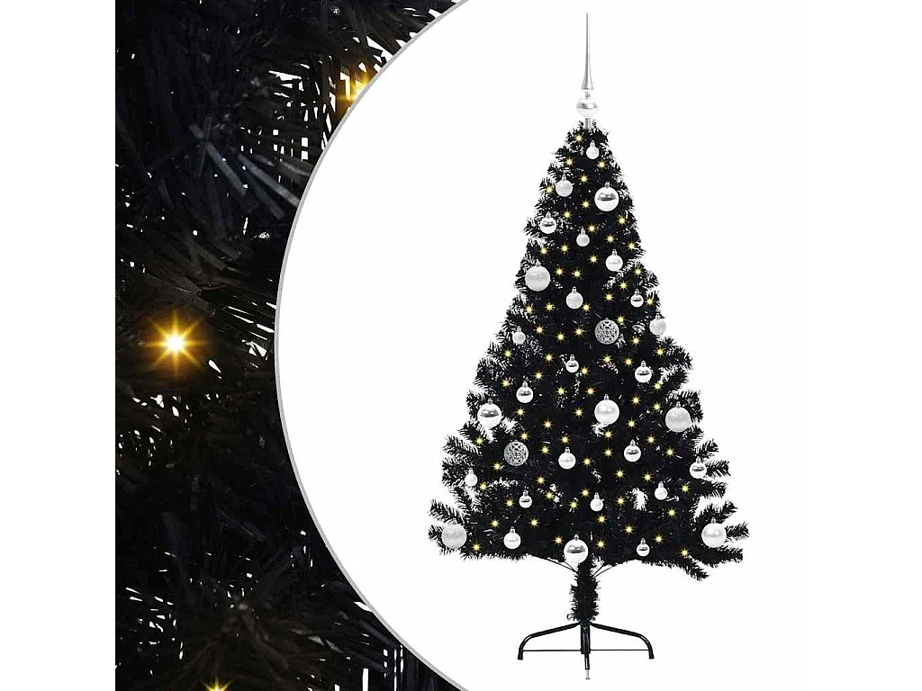 Voorverlichte kunstkerstboom zwart 150cm PVC