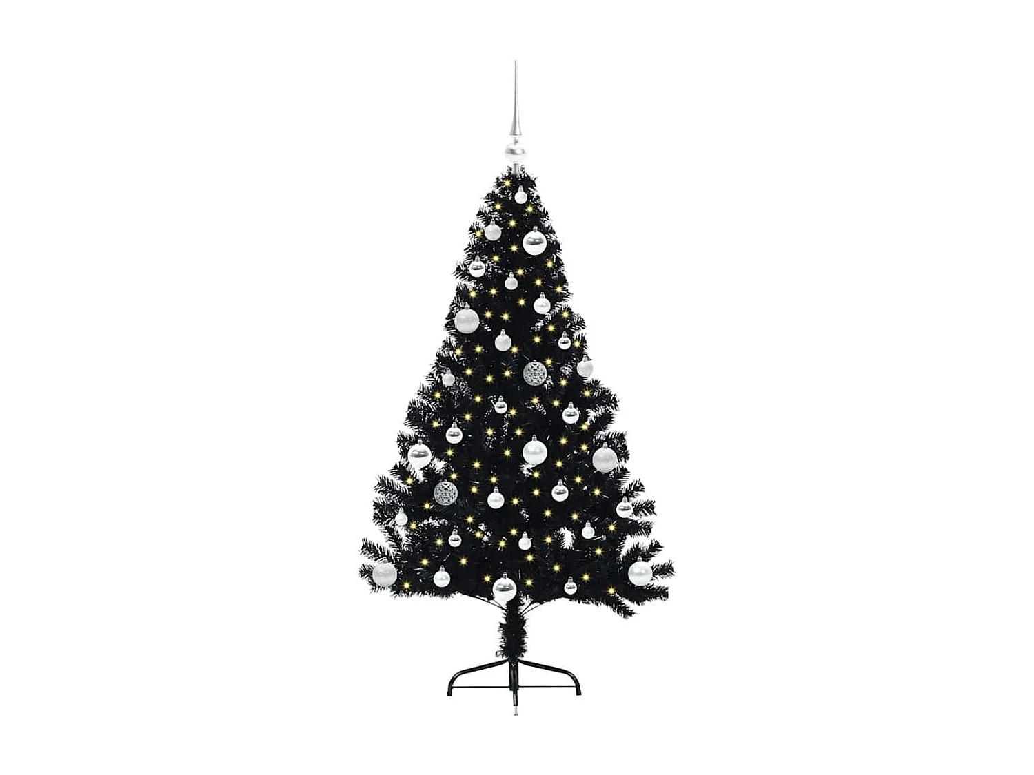 Voorverlichte kunstkerstboom zwart 150cm PVC