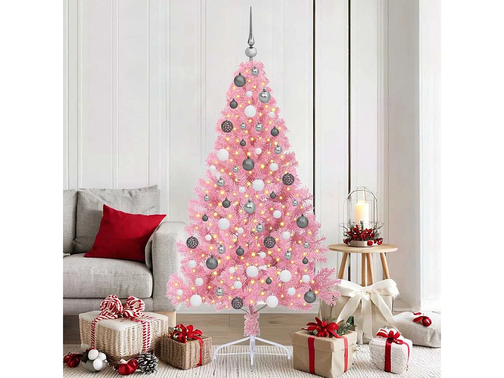 Albero di Natale artificiale preilluminato rosa 180 cm in PVC