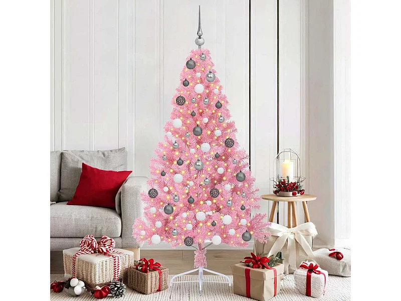 Albero di Natale artificiale preilluminato rosa 180 cm in PVC
