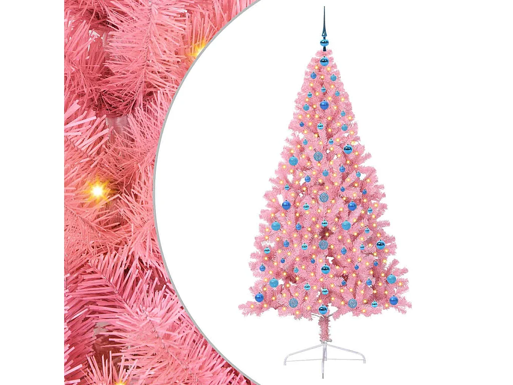 Künstlicher Weihnachtsbaum mit Beleuchtung, Rosa, 210 cm, PVC