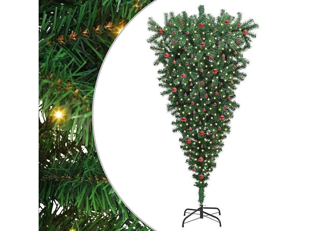 Sapin de Noël artificiel pré-éclairé à l'envers avec ensemble de boules