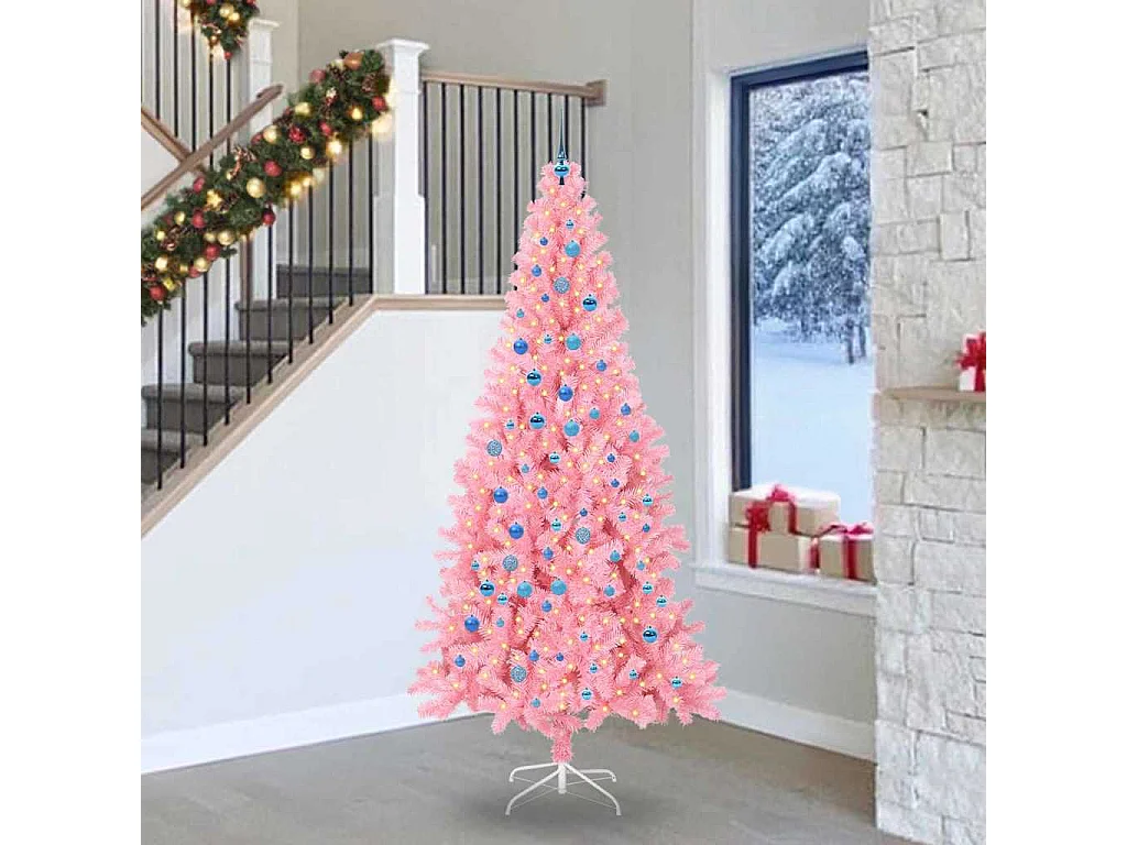 Weihnachtsbaum mit 300 LEDs mit Ständer Pink 240 cm PVC