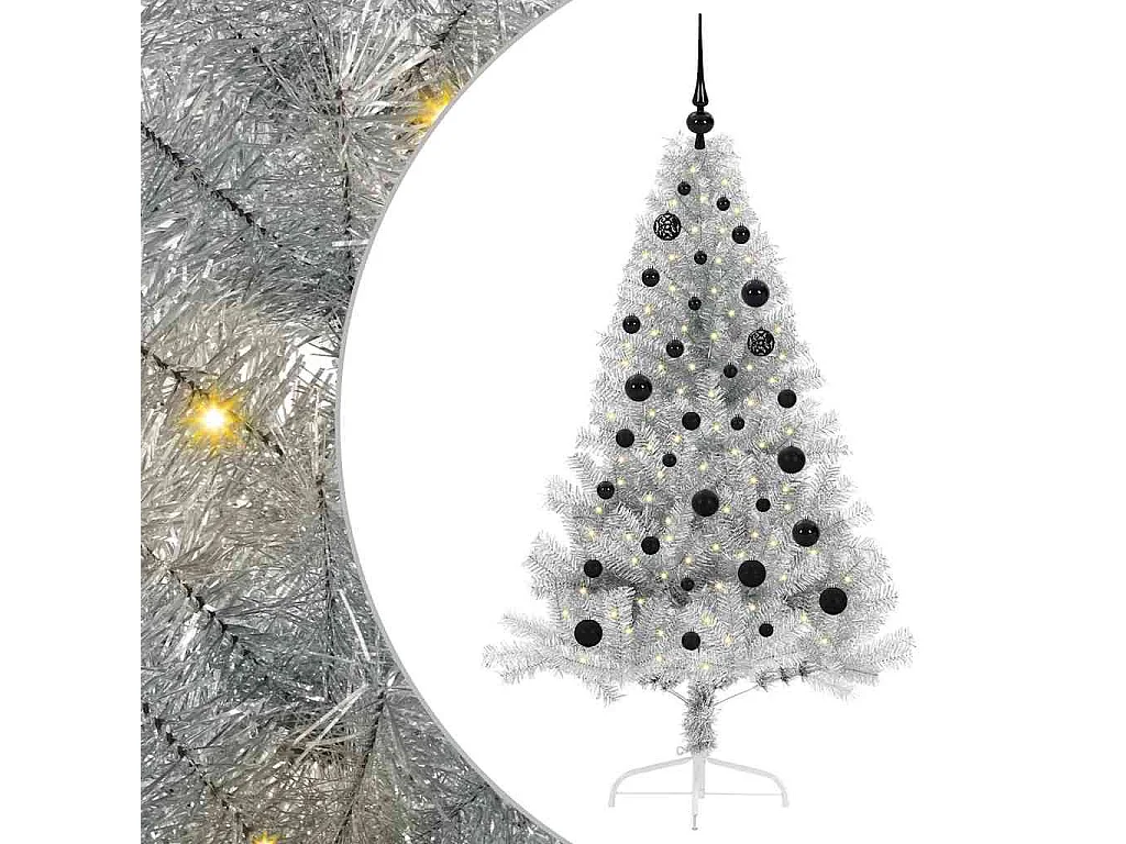 Sapin de Noël artificiel pré-éclairé Argent 150 cm PET