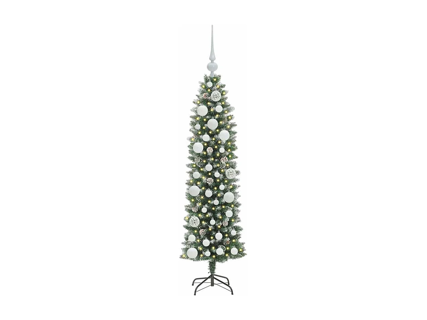 Albero di Natale artificiale sottile con 150 LED Verde e bianco 120 cm