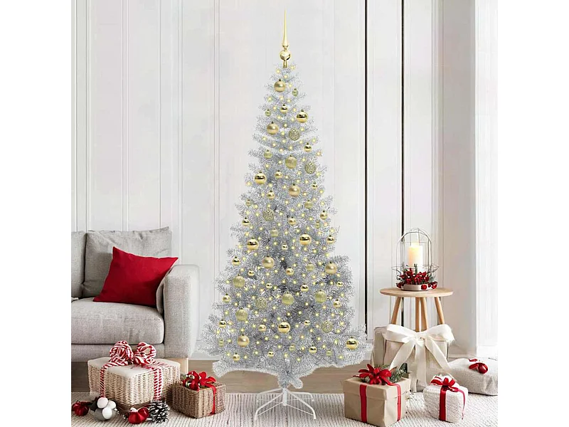 Sapin de Noël avec 300 LED avec support Argent 210 cm PET