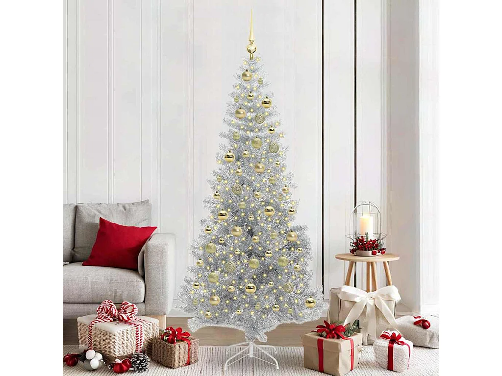 Sapin de Noël avec 300 LED avec support Argent 210 cm PET