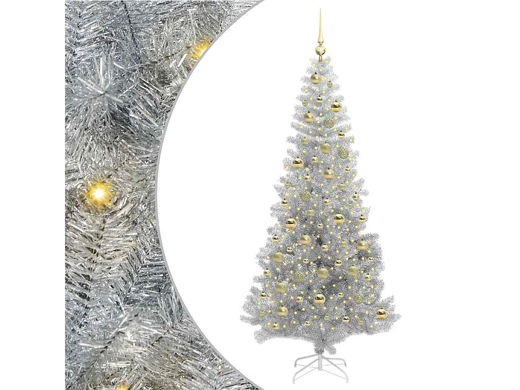 Sapin de Noël avec 300 LED avec support Argent 210 cm PET