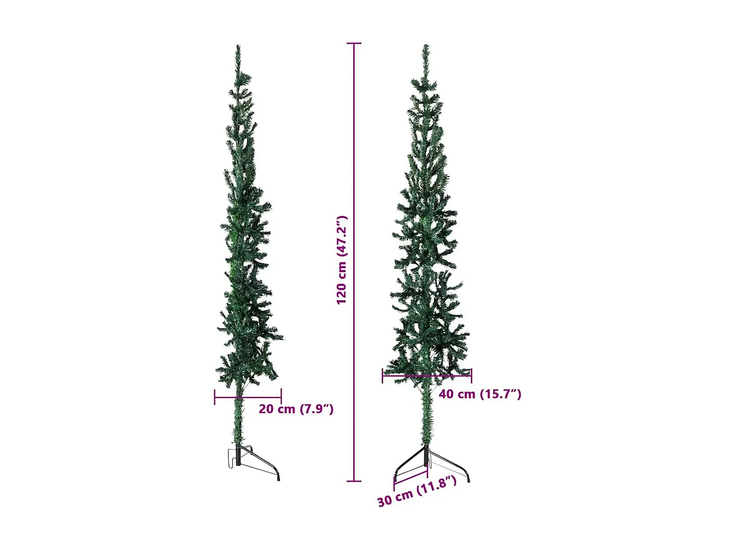 Albero di Natale artificiale mezzo sottile con supporto verde 120 cm