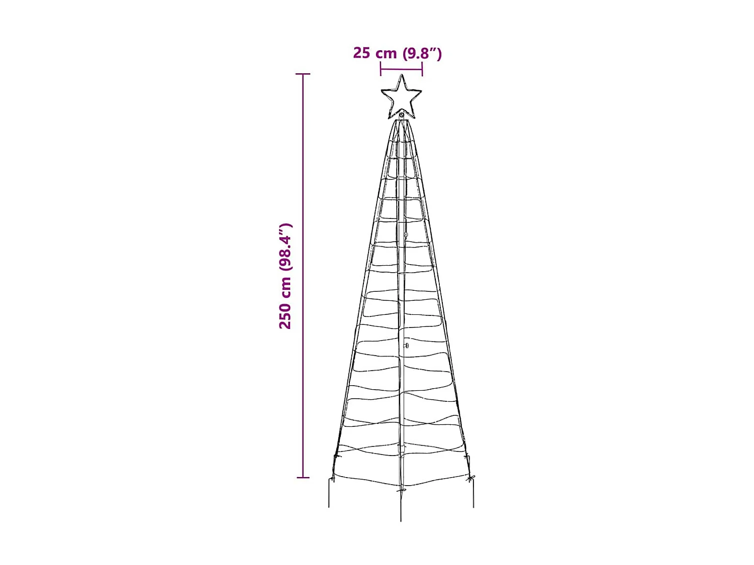 Arbre de Noël LED avec piquets au sol Blanc froid 250 cm Fer