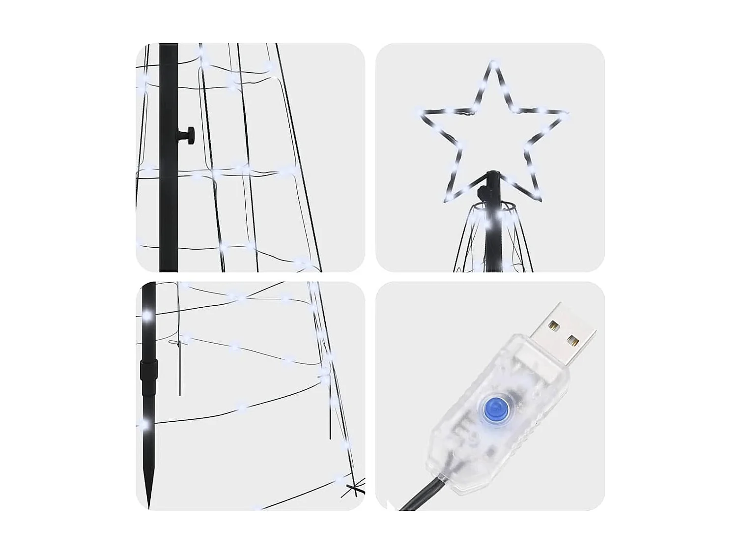 Albero di Natale a LED con picchetti da terra Bianco freddo 250 cm Ferro