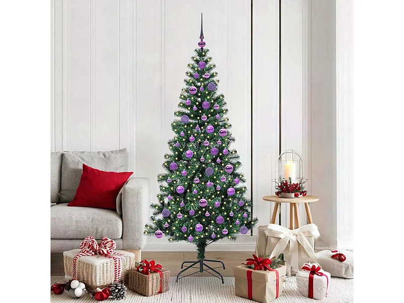 Albero di Natale artificiale preilluminato verde 180 cm PVC e metallo