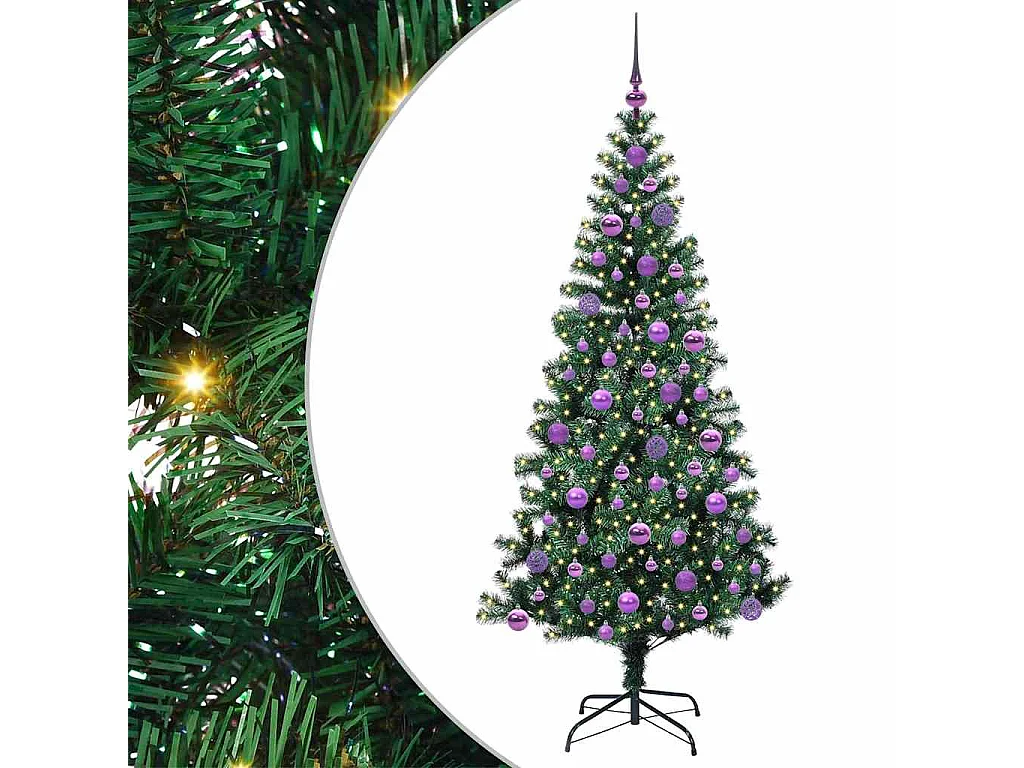 Sapin de Noël artificiel pré-éclairé Vert 180 cm PVC et métal