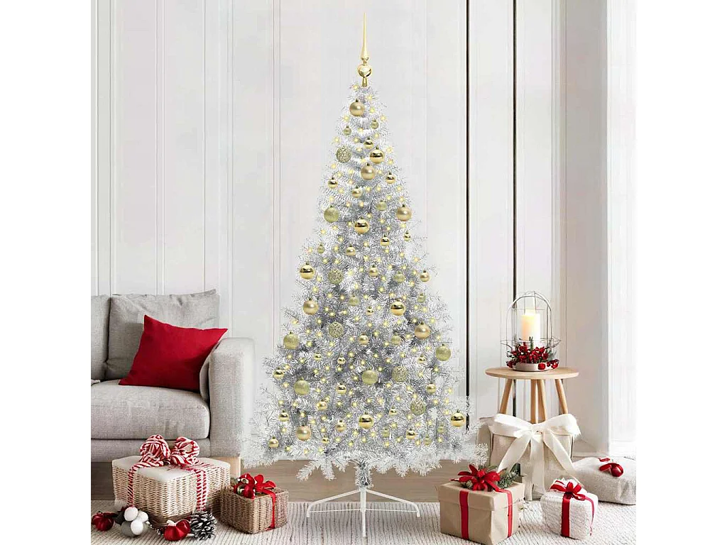 Sapin de Noël artificiel pré-éclairé Argent 210 cm PET