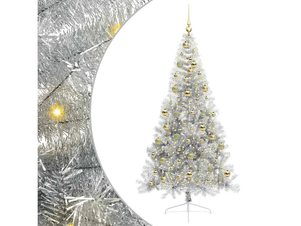 Sapin de Noël artificiel pré-éclairé Argent 210 cm PET