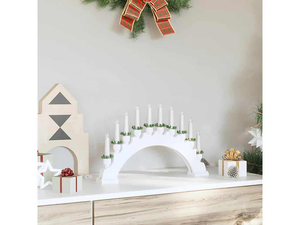 Weihnachts-Schwibbogen mit 10 weißen LED-Kerzen