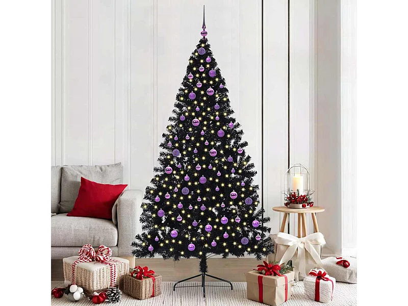 Künstlicher Weihnachtsbaum mit Beleuchtung, Schwarz, 210 cm, PVC