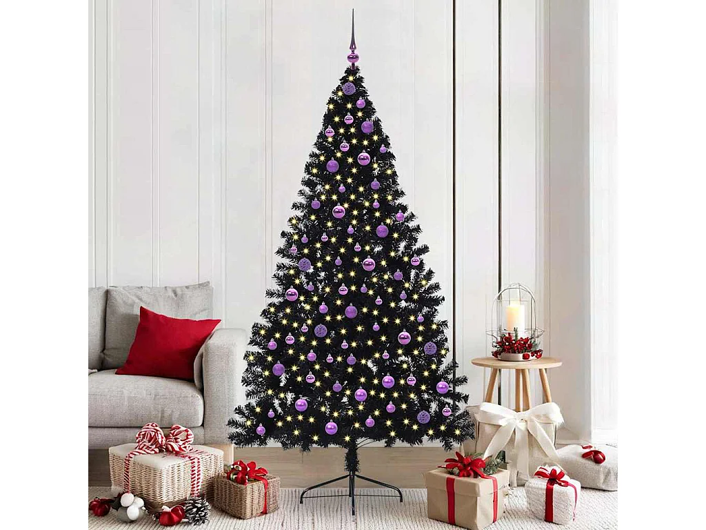 Künstlicher Weihnachtsbaum mit Beleuchtung, Schwarz, 210 cm, PVC