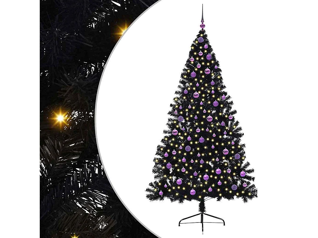 Sapin de Noël artificiel pré-éclairé Noir 210 cm PVC
