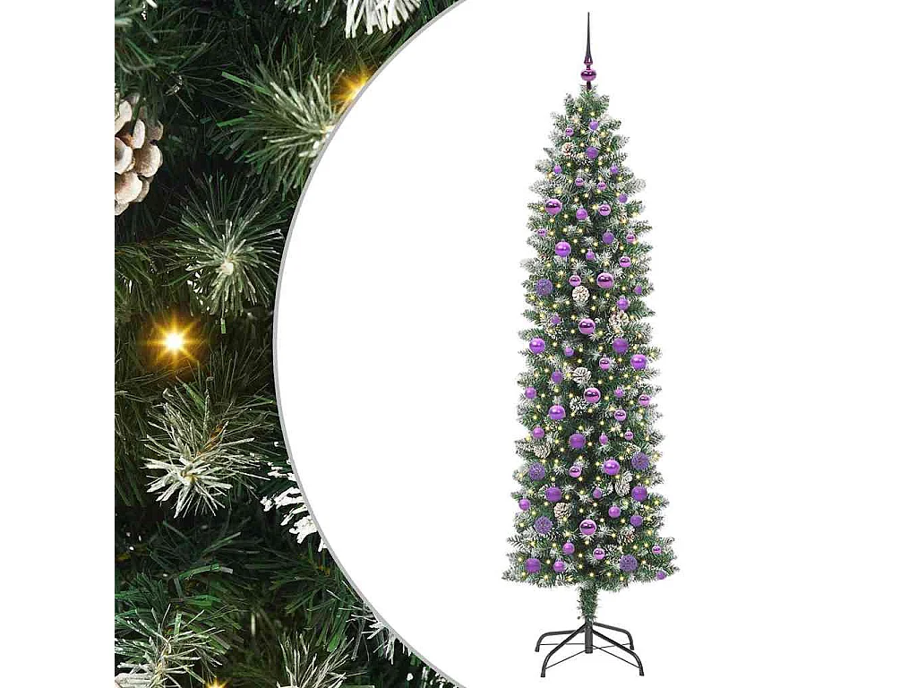 Arbre de Noël artificiel slim avec 300 LED Vert et blanc 210 cm