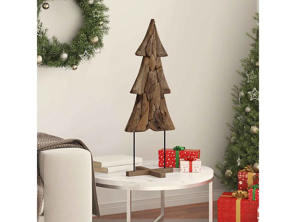 Albero di Natale con supporto marrone 90 cm in legno massello di teak