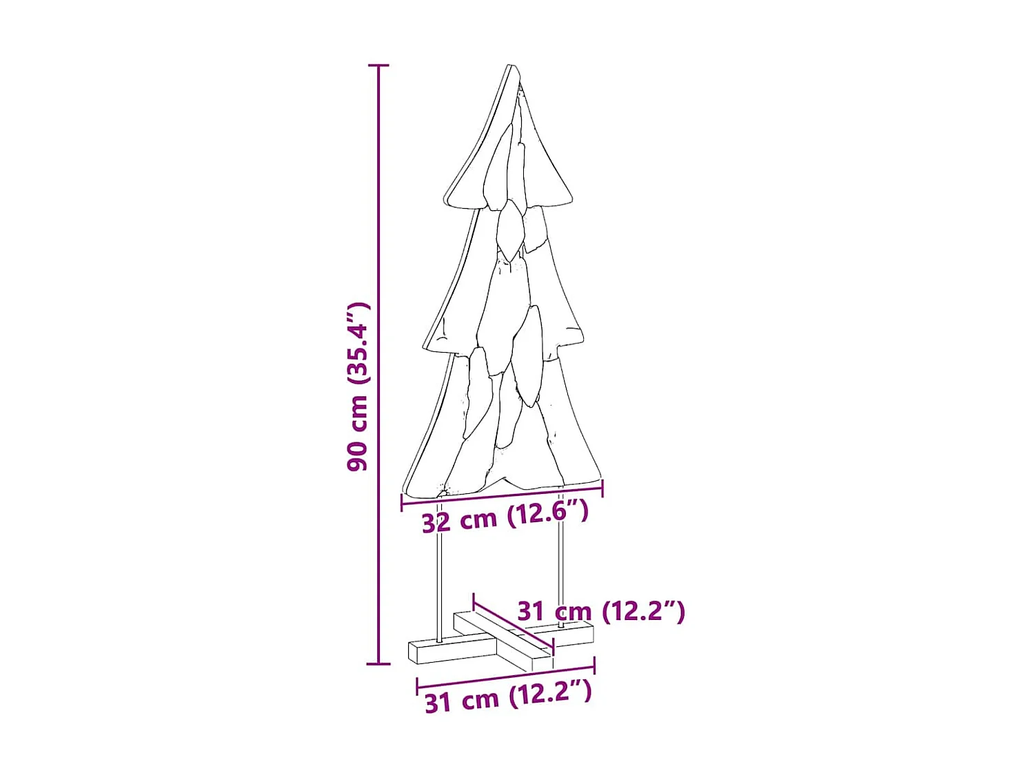 Sapin de Noël avec support Marron 90 cm Bois de teck solide