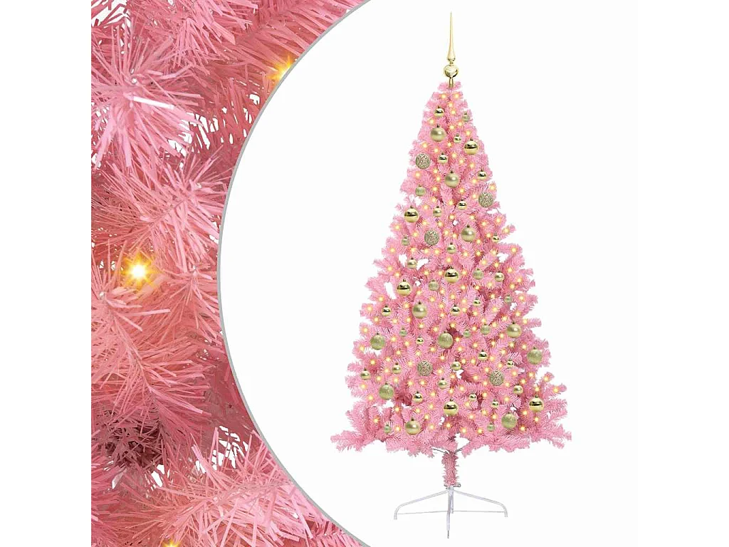 Sapin de Noël artificiel pré-éclairé Rose 210 cm PVC