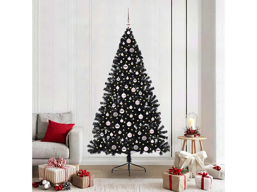Sapin de Noël artificiel pré-éclairé Noir 210 cm PVC
