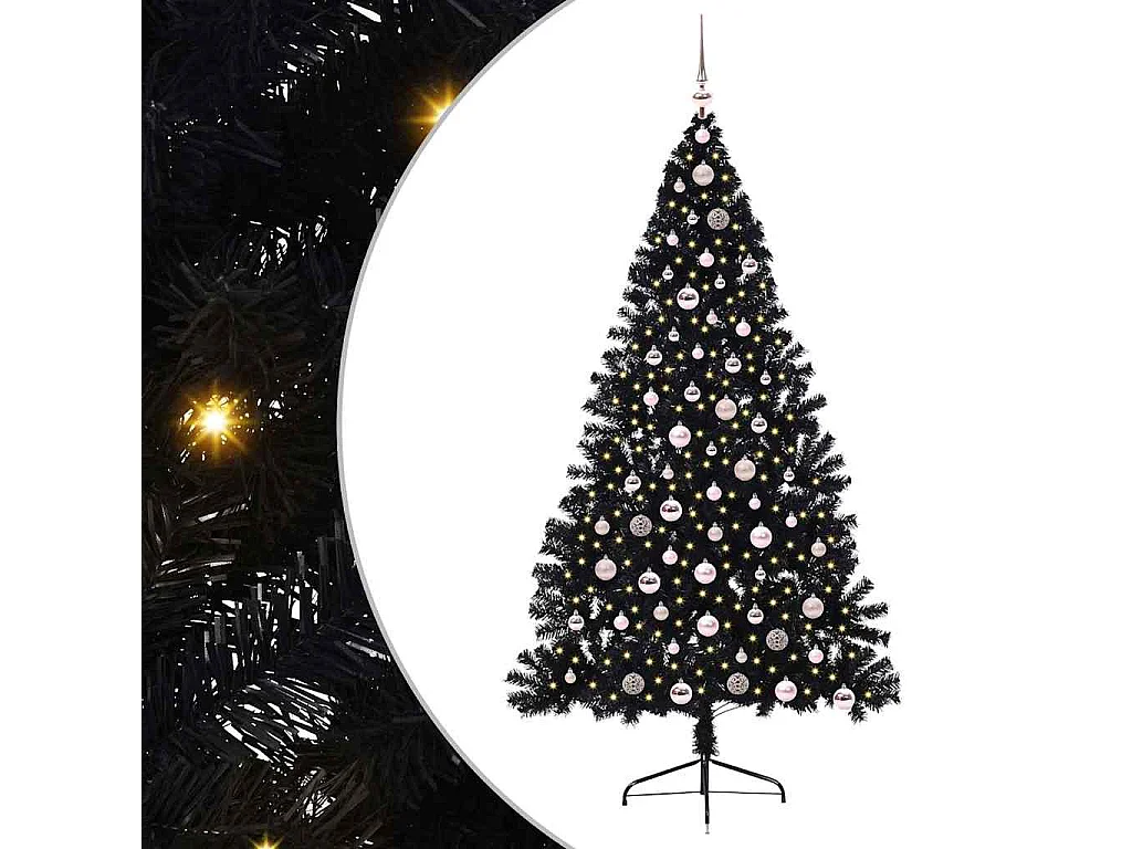 Sapin de Noël artificiel pré-éclairé Noir 210 cm PVC