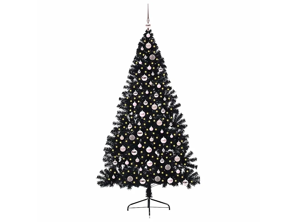 Sapin de Noël artificiel pré-éclairé Noir 210 cm PVC