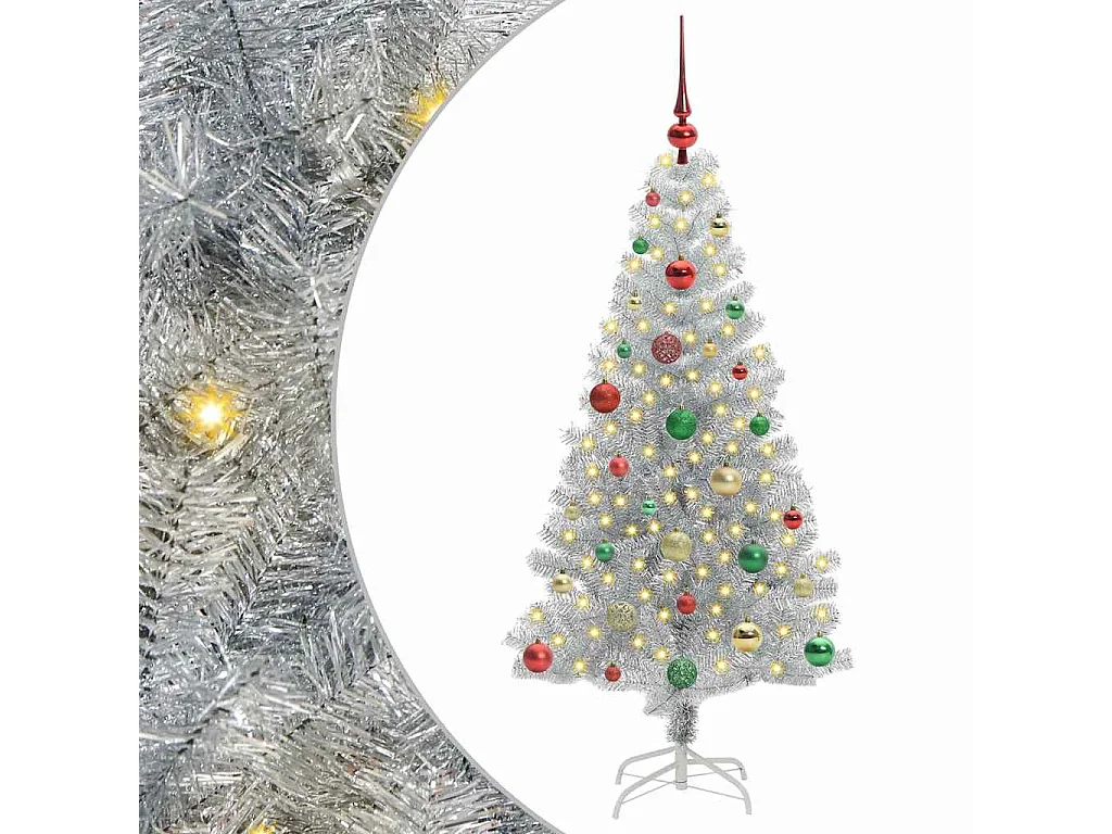 Sapin de Noël avec 150 LED avec support Argent 150 cm PET