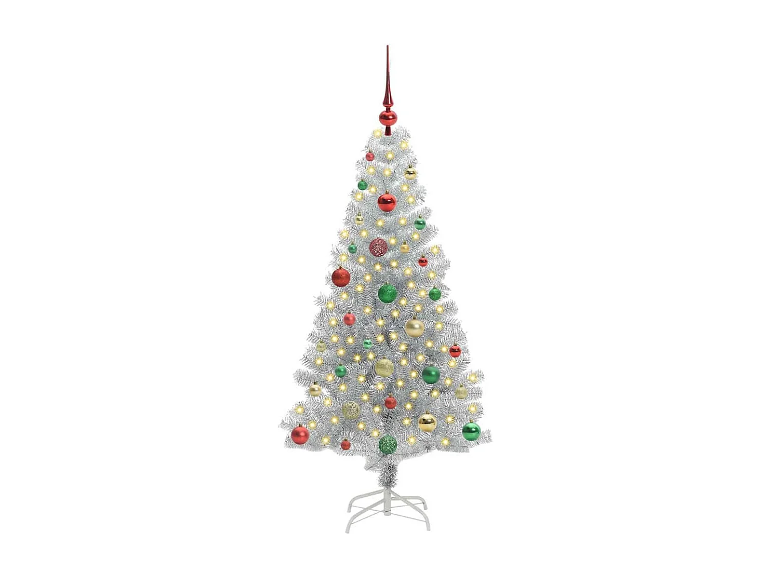 Sapin de Noël avec 150 LED avec support Argent 150 cm PET
